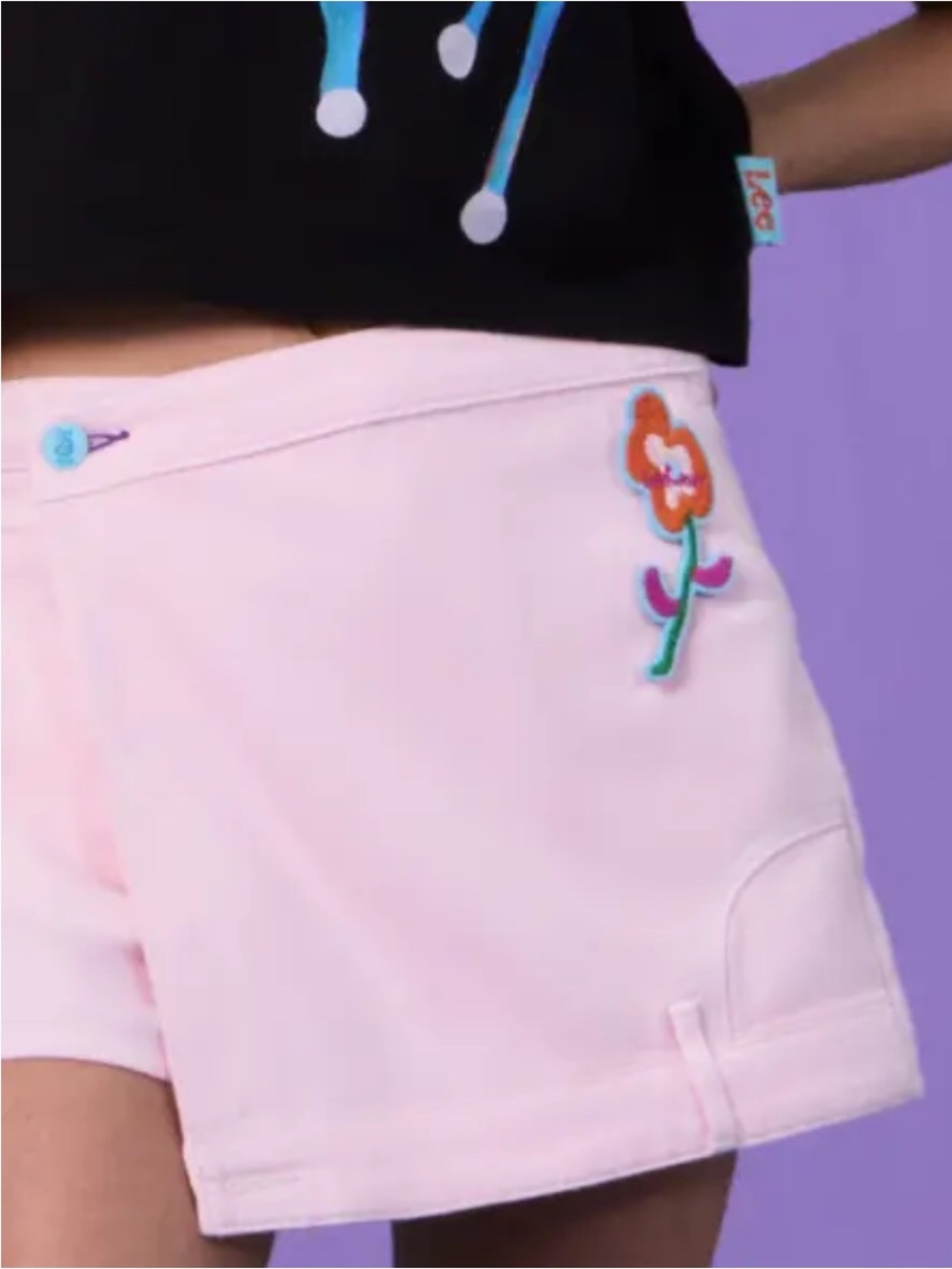 LEE x RUOHAN WANG NWT Pink Denim Skort Limited Edition Flower Pin Western 27